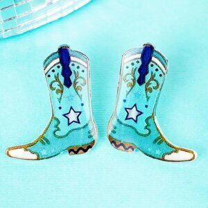 Turquoise Acrylic Cowboy Boot Earrings Post Back NWT